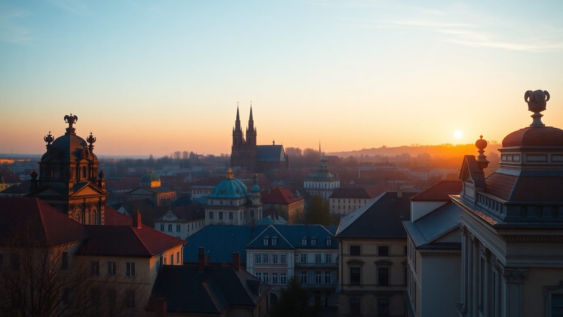 Panorama Pardubic v azurovém ranním světle